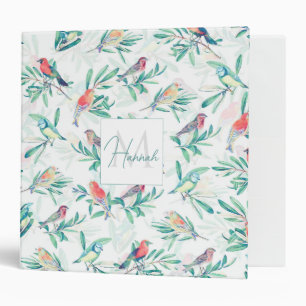 Pretty Colorful Birds Leaves Vintage White Design Binder