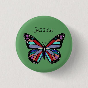 Pretty Colorful Butterfly on Green Personalised 1 Inch Round Button