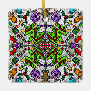 Pretty Colorful Christmas Mandala Ceramic Ornament