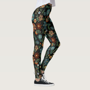 Pretty Colorful Ditsy Floral Black Design Leggings