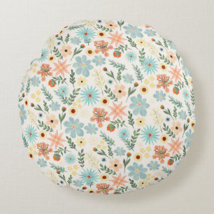 Pretty Colorful Ditsy Floral White Design Wrapping Round Pillow