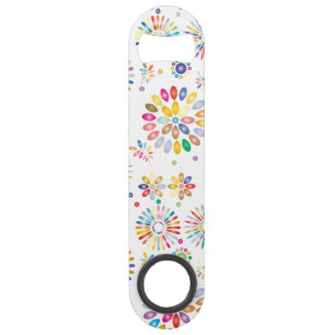 Pretty Colorful Flowers Circles Pattern on White Bar Key