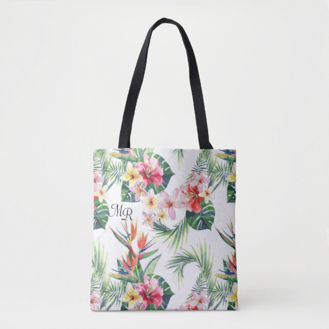 Pretty Colorful Hawaiian Monogram Tote Bag (Front)