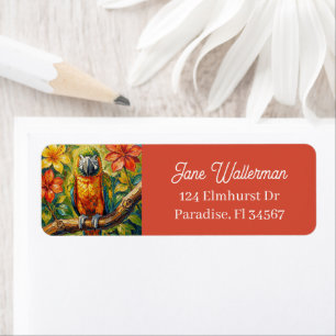 Pretty Colorful Impasto Parrot and Tropical Flower