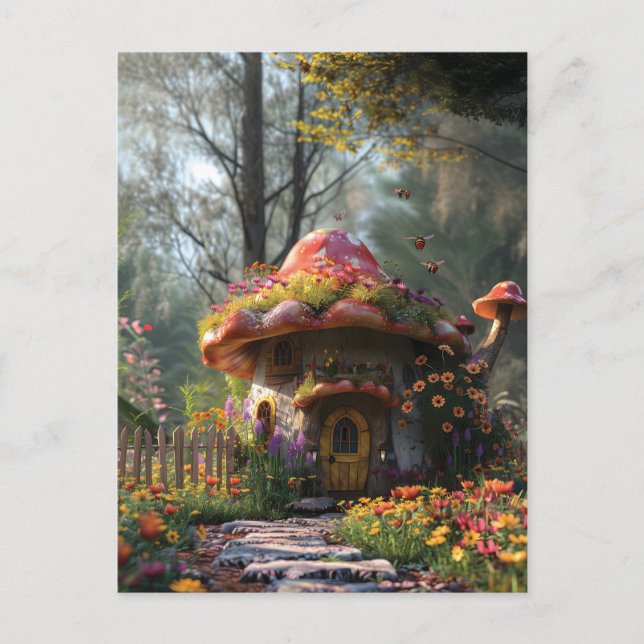 Pretty colorful mushroom house  holiday postcard (Front)