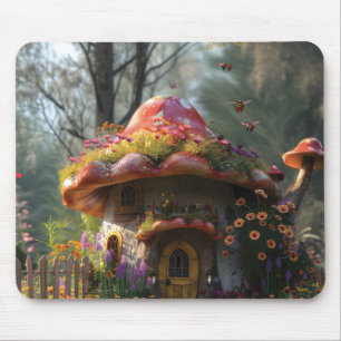 Pretty colorful mushroom house mouse pad