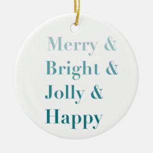 Pretty Colorful Typography Merry Bright Christmas Ceramic Ornament