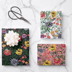 Pretty Colorful Watercolor Spring Floral Pattern  Wrapping Paper Sheet
