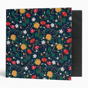 Pretty Colorful Wild Flowers Navy Blue Design Binder