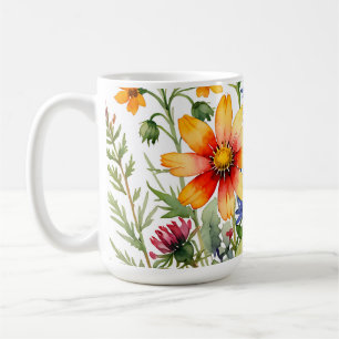 Pretty colorful wildflowers  watercolor painting coffee mug