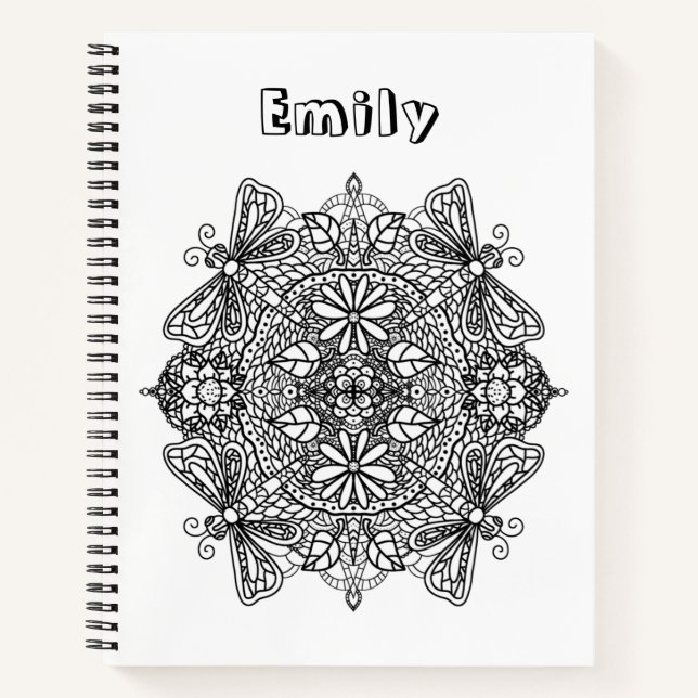 Pretty Colour Me Dragonfly Mandala Notebook (Front)