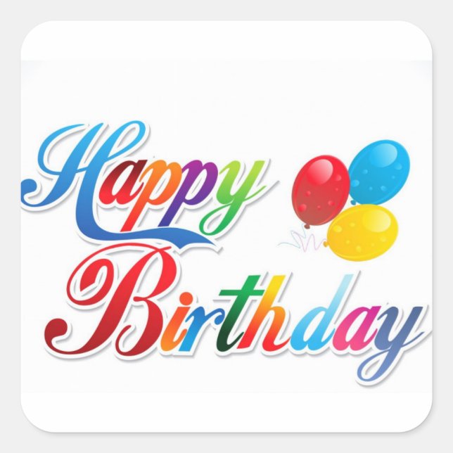 pretty coloured letters happy birthday square sticker (Front)