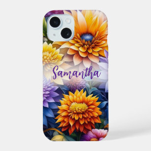 Pretty Colourful Ai Art Flowers Personalized iPhone 15 Case