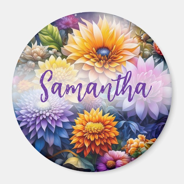 Pretty Colourful Ai Art Flowers Personalized Magnet (Front)