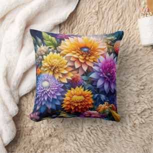Pretty Colourful Ai Art Flowers Throw Pillow