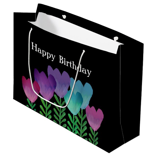 Pretty Colourful Birthday Floral Large Gift Bag (Front Angled)