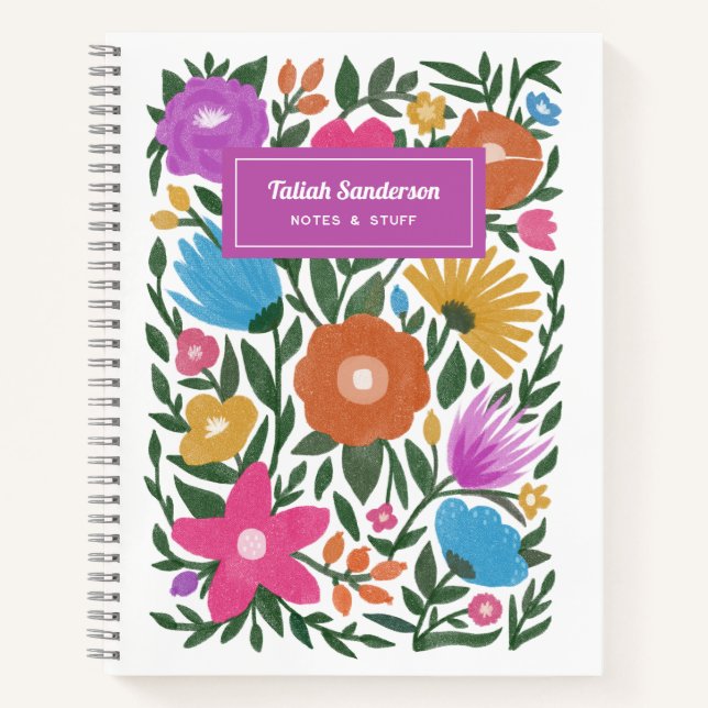 Pretty Colourful Bold Spring Florals | Name    Notebook (Front)