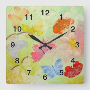 Pretty Colourful Butterflies. Square Wall Clock