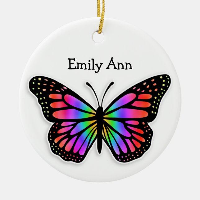Pretty Colourful Butterfly Personalized Christmas Ceramic Ornament (Front)
