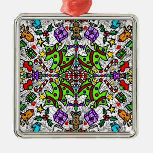 Pretty Colourful Christmas Mandala Metal Ornament