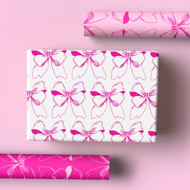 Pretty & Colourful Coquette Pastel & Hot Pink Bows Wrapping Paper Sheet (Creator Uploaded)