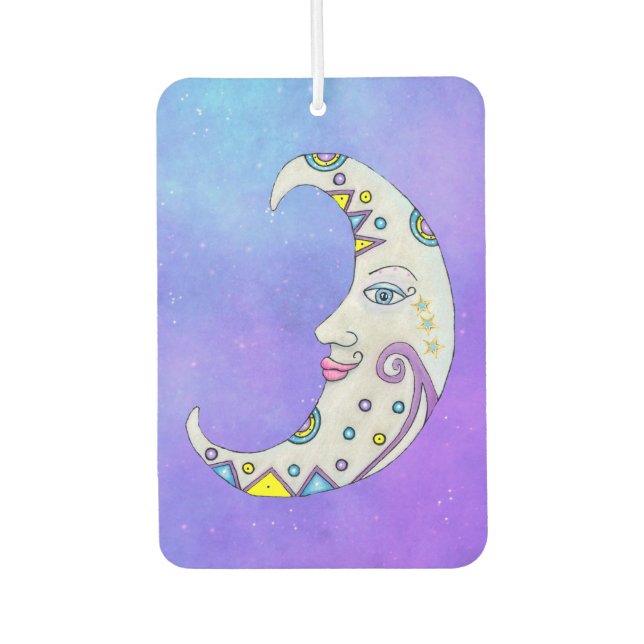 Pretty Colourful Crescent Moon Face Stars on Purpl Air Freshener (Front)