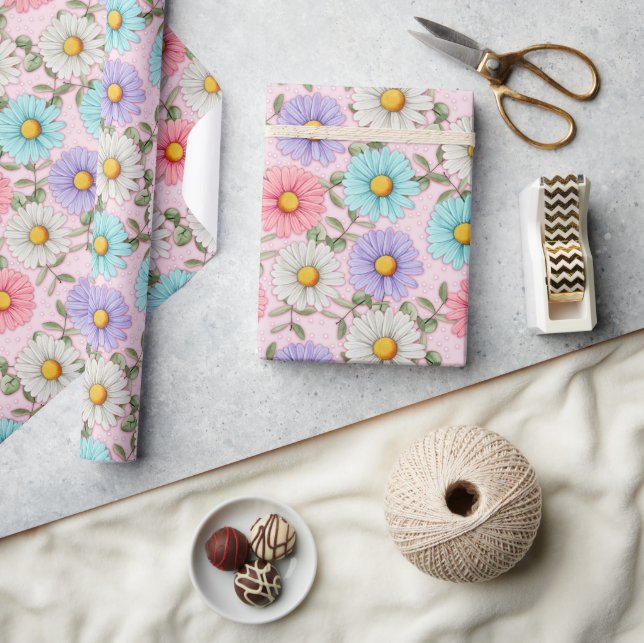 Pretty Colourful Daisies  Wrapping Paper (Crafts)