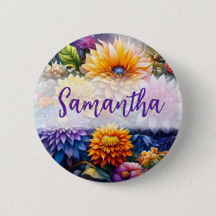 Pretty Colourful Digital Ai Art Flowers  2 Inch Round Button