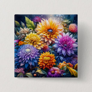 Pretty Colourful Digital Ai Art Flowers  2 Inch Square Button