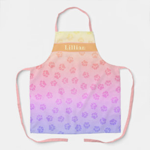 Pretty Colourful Dog Paw Print Pattern Personalize Apron