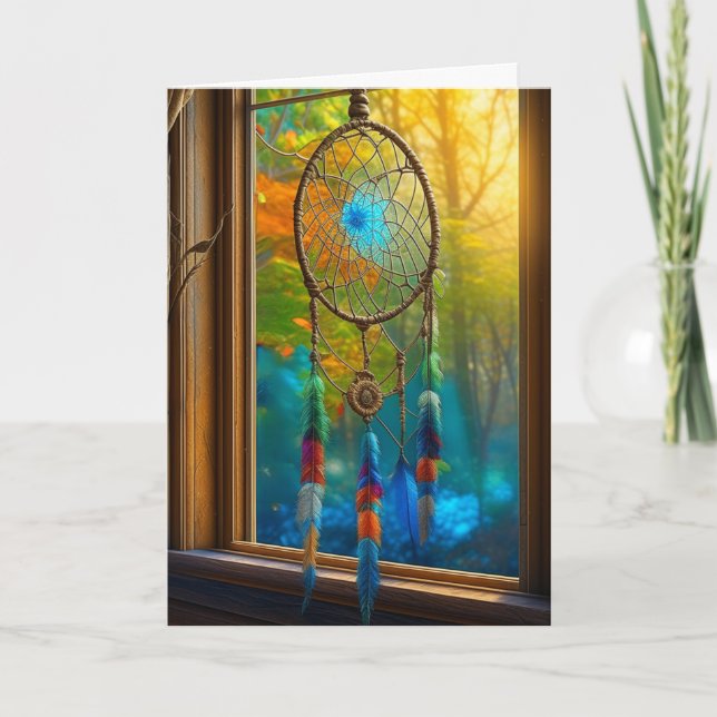 Pretty Colourful Dreamcatcher in Window Blank Card (Front)