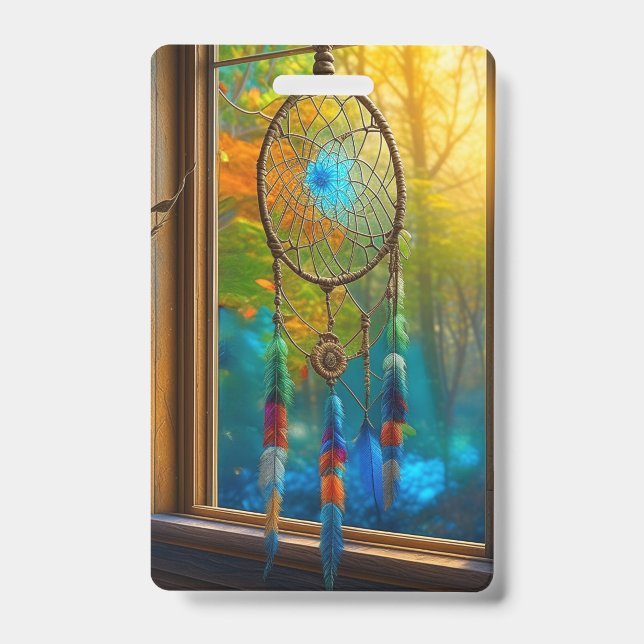 Pretty Colourful Dreamcatchers in Window Blank Badge (Front)