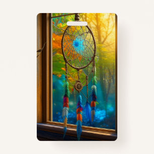 Pretty Colourful Dreamcatchers in Window Blank Badge
