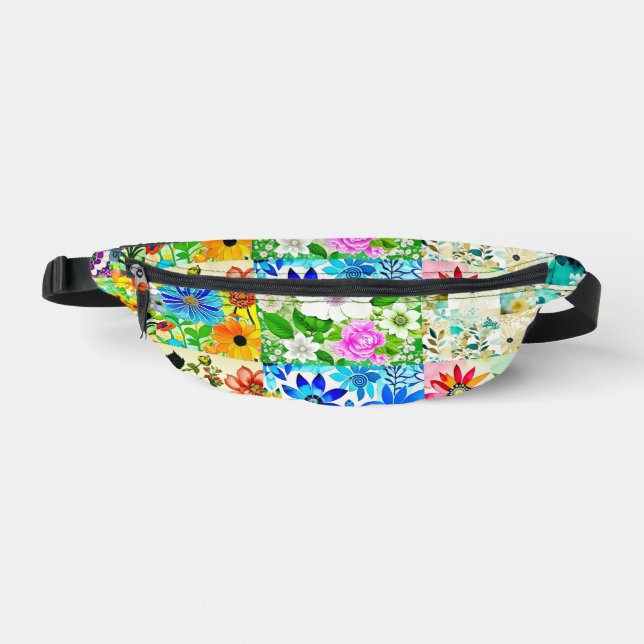 Pretty Colourful Floral Patchwork  Fanny Pack (Front)