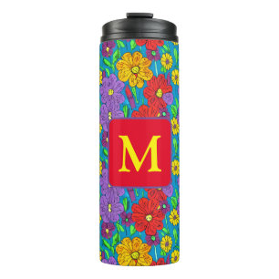 Pretty Colourful Floral Pattern Monogrammed Thermal Tumbler