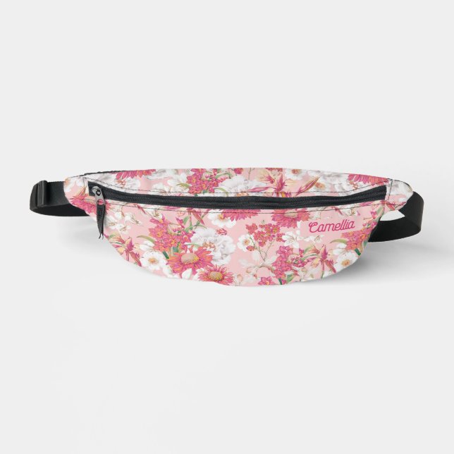 Pretty Colourful Floral Pattern Pink Custom Girl  Fanny Pack (Front)