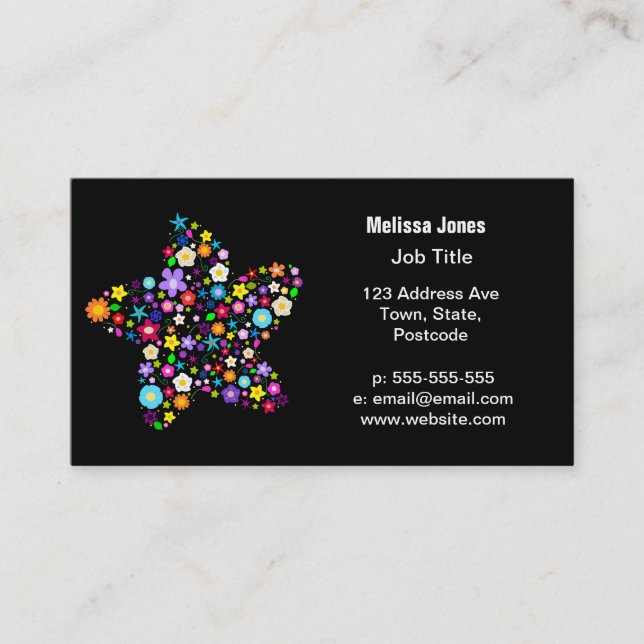 Pretty Colourful Floral Star Business Card (Front)