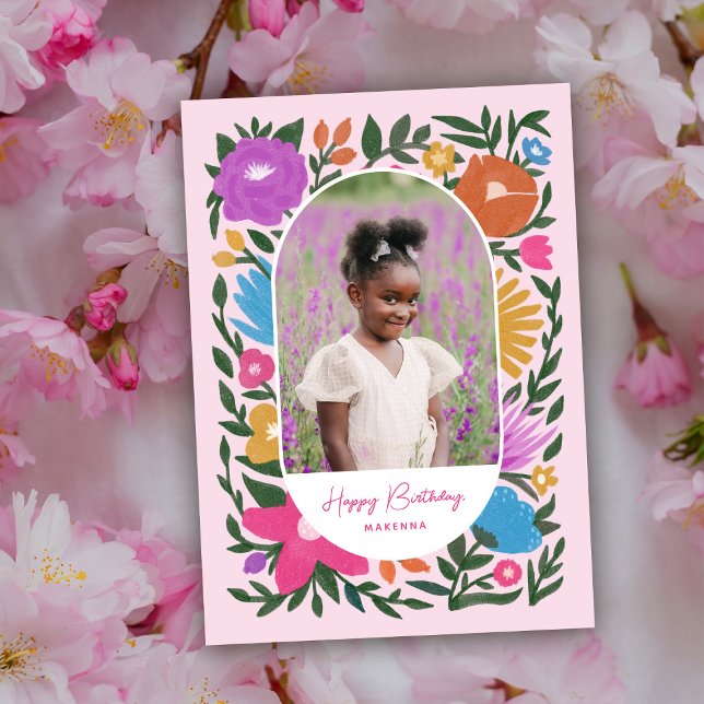 Pretty Colourful Florals Arch Photo Girls Birthday Card (Creator Uploaded)