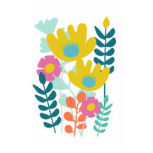 Pretty colourful flowers green yellow wall