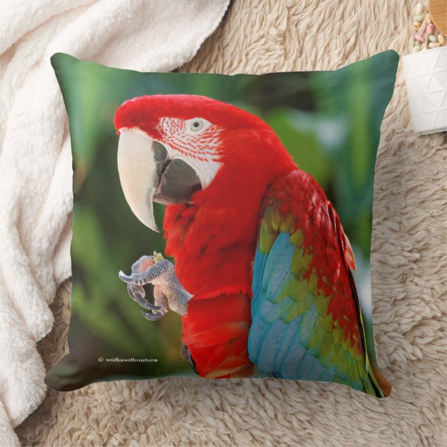 Pretty Colourful Green-Winged Macaw Parrot Bird Throw Pillow (Blanket)
