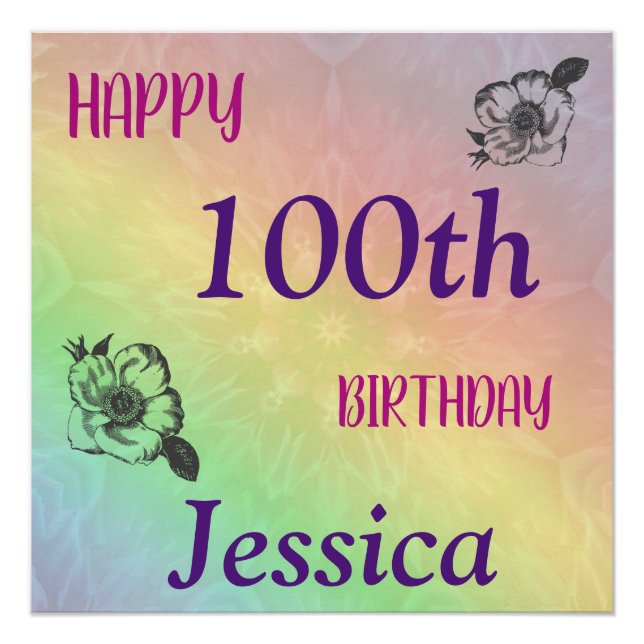 Pretty Colourful Happy 100th Birthday Poster (Front)