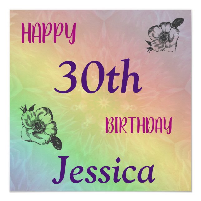 Pretty Colourful Happy 30th Birthday Poster (Front)