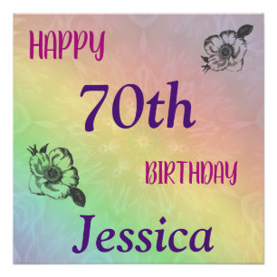Pretty Colourful Happy 70th Birthday Poster