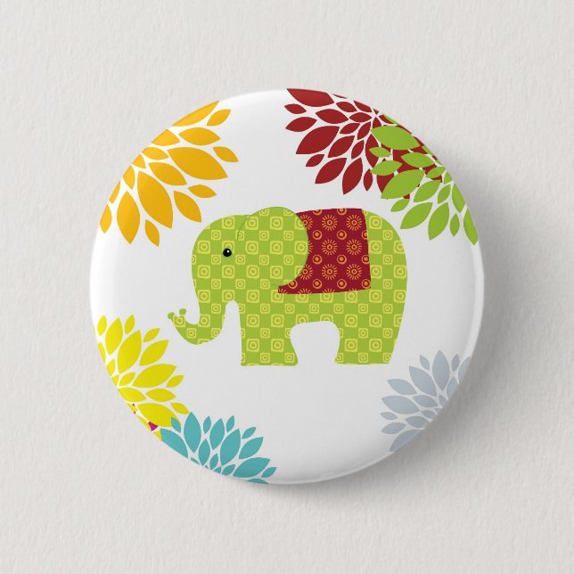 Pretty Colourful Hippie Elephant Flower Power 2 Inch Round Button (Front)