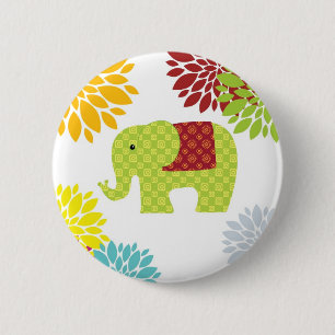 Pretty Colourful Hippie Elephant Flower Power 2 Inch Round Button