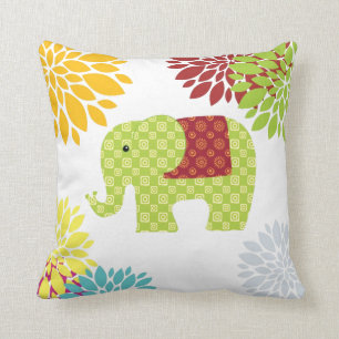 Pretty Colourful Hippie Elephant Flower Power Throw Pillow