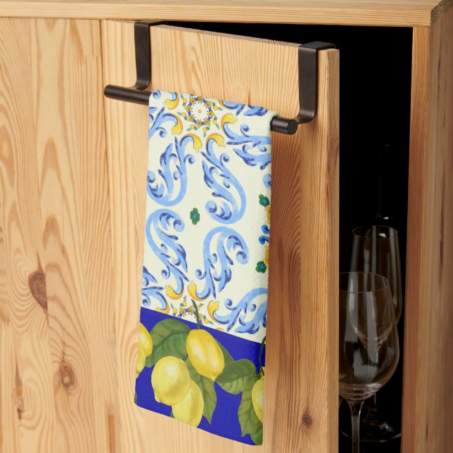 Pretty Colourful Italian Tile Look Kitchen Towel (Thirds Fold)