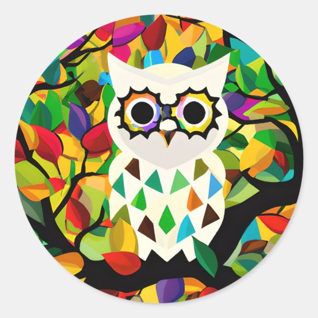 Pretty Colourful Owl Art  Classic Round Sticker (Front)