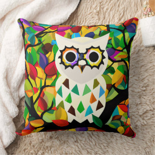 Pretty Colourful Owl Art Throw Pillow