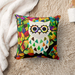 Pretty Colourful Owl Art Throw Pillow
